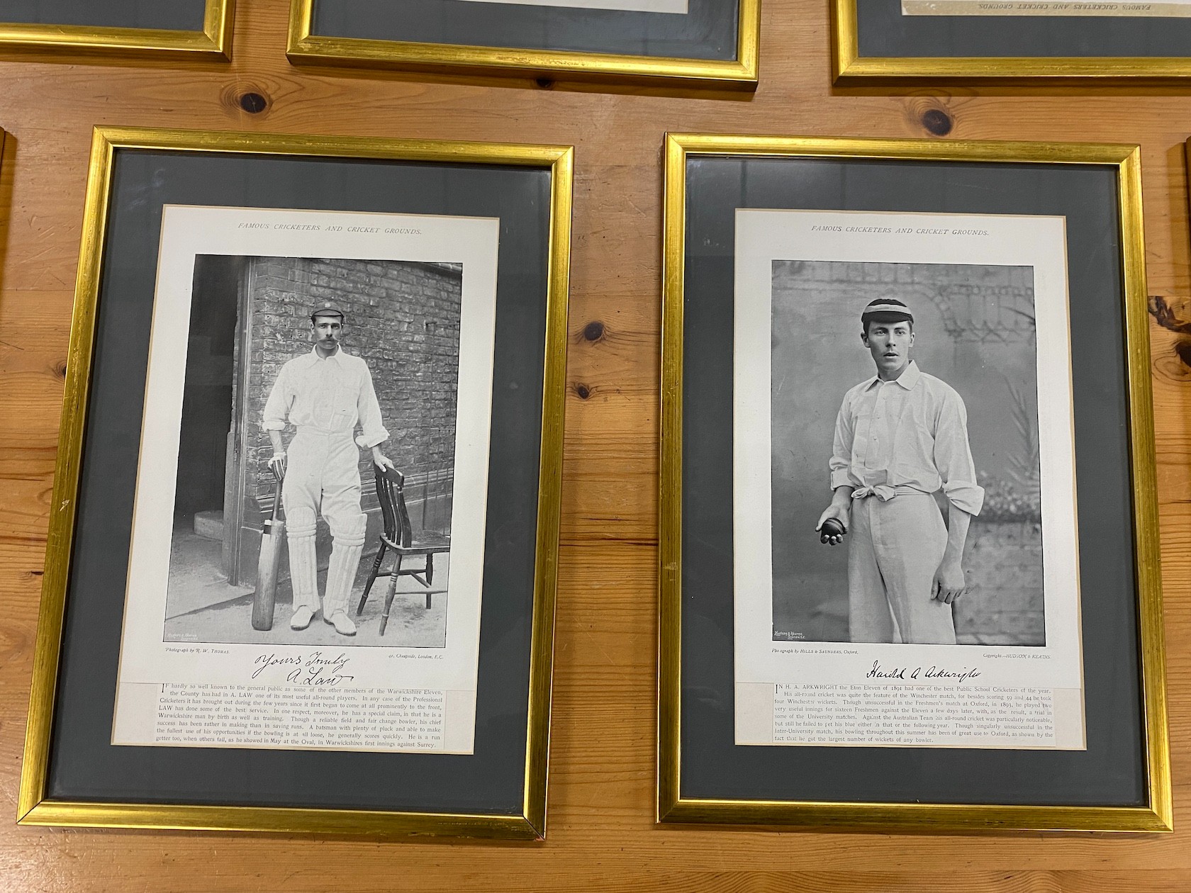 Famous Cricketers and Cricket Grounds ten framed monochrome photographic prints 22cms x 34cms and a Freddie Flintoff signed photograph.